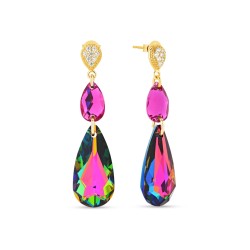 Серебряные серьги SPARK Double Teardrop Gold со Swarovski